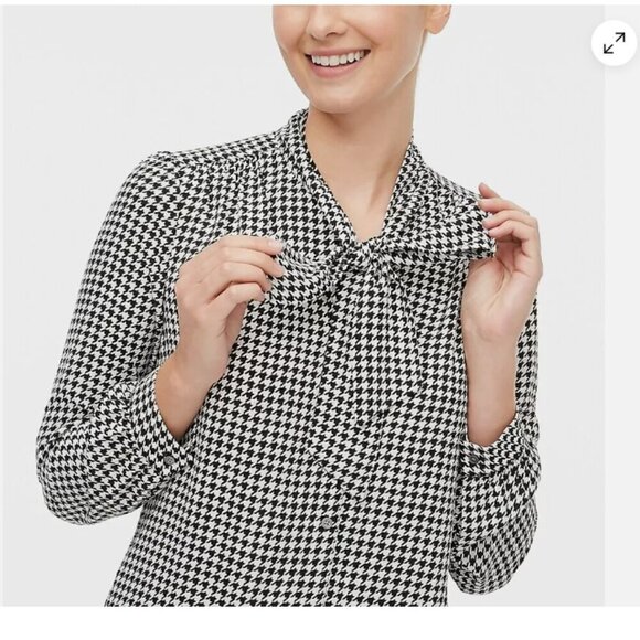 J Crew Long Sleeve Bow Top Trendy in Houndstooth Print Size S - Picture 5 of 11